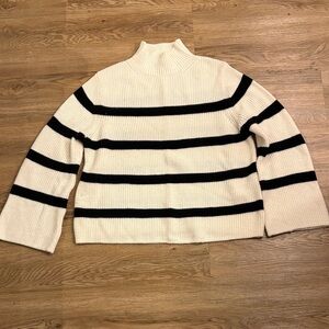 Banana Republic Cream and Black Striped Turtleneck Sweater